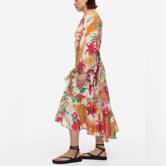 H&M Floral Wrap Viscose Dress New - Picture 11 of 12